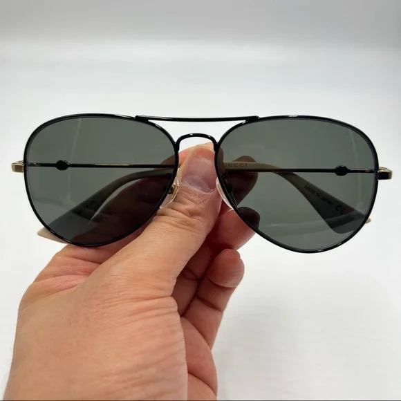 Gucci Sunglasses New Authentic Unisex Black Aviator Sunglasses